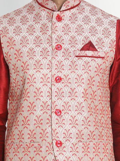 Vastramay Men's Pink Cotton Silk Blend Ethnic Jacket