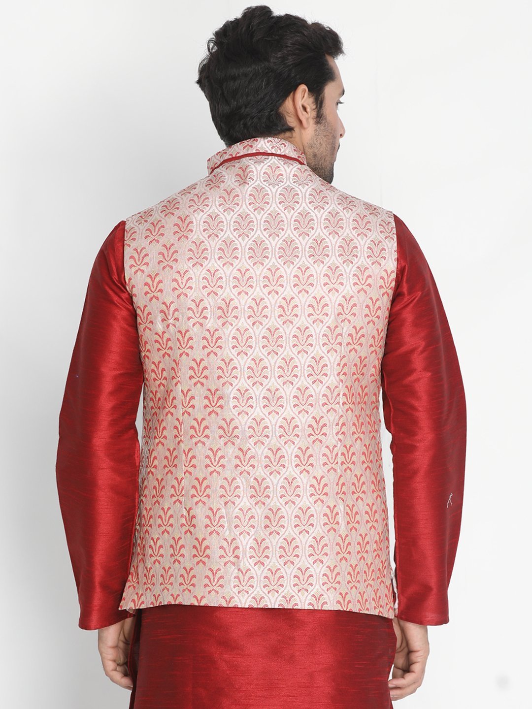 Vastramay Men's Pink Cotton Silk Blend Ethnic Jacket