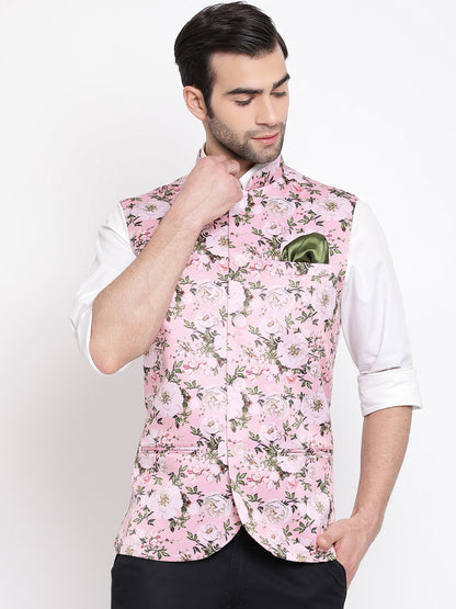 Vastramay Multicolor-Base-Pink Baap Beta Ethnic Jacket Set