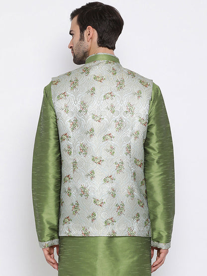 VASTRAMAY Baap Beta Silk Blend Green Jacket