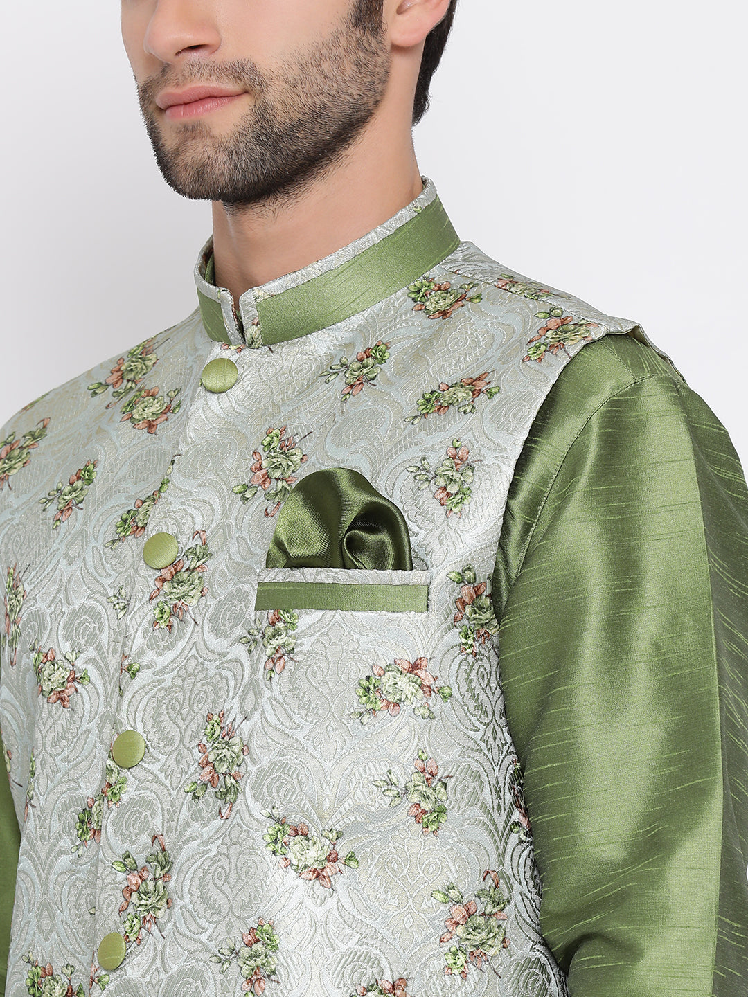 VASTRAMAY Baap Beta Silk Blend Green Jacket