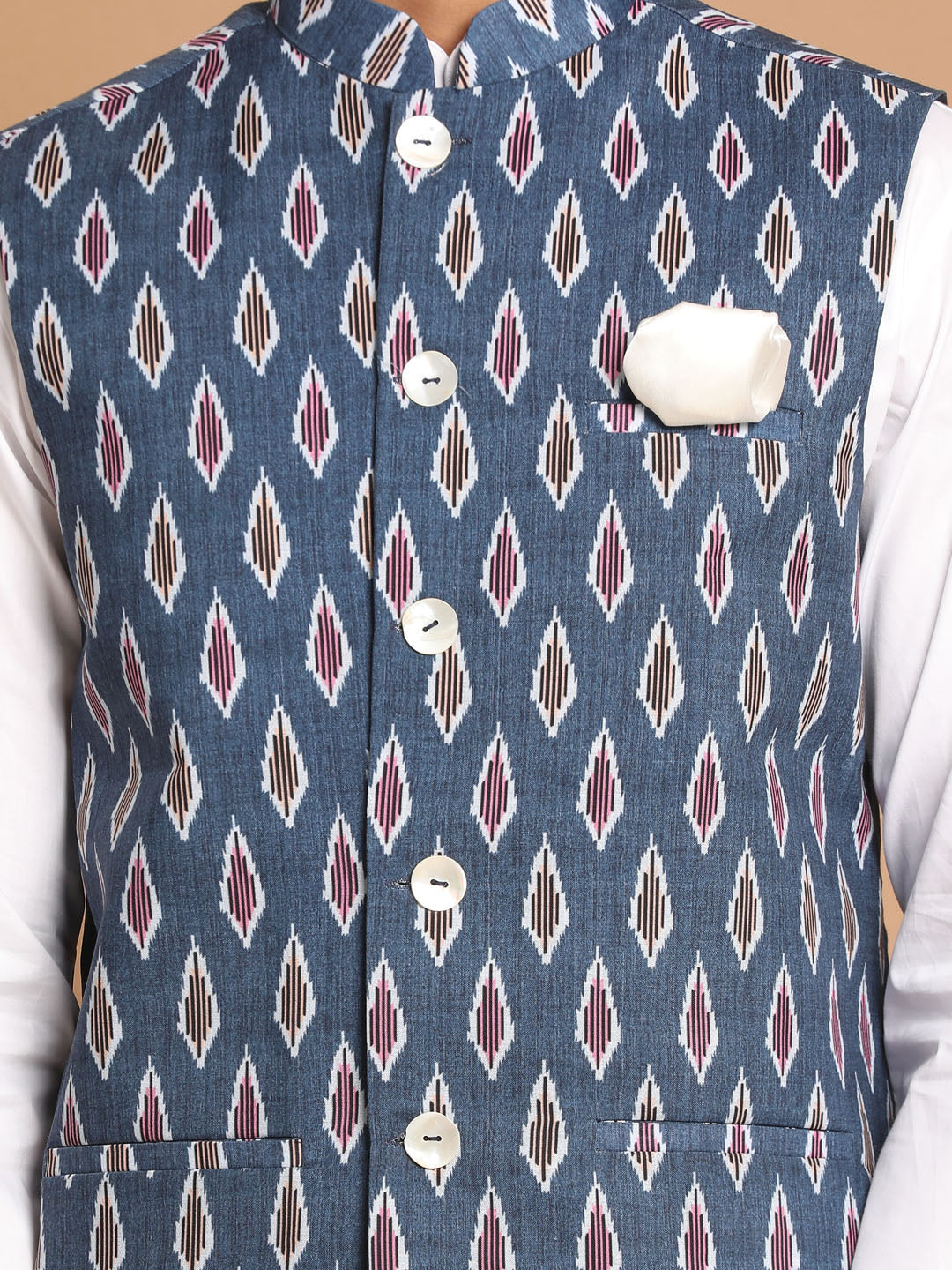 Vastramay mens grey cotton nehru jacket with white cotton pant