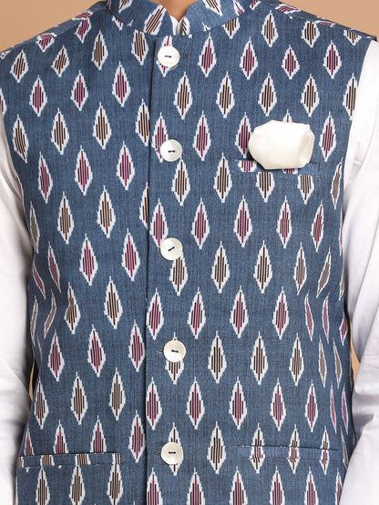 Vastramay mens grey cotton nehru jacket with white cotton pant