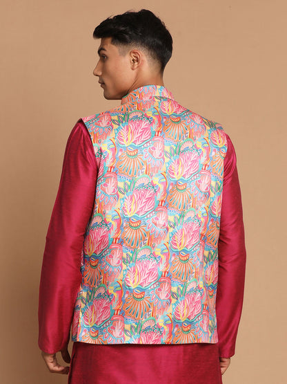 Vastramay Men's Multi-Color Printed Nehru Jacket