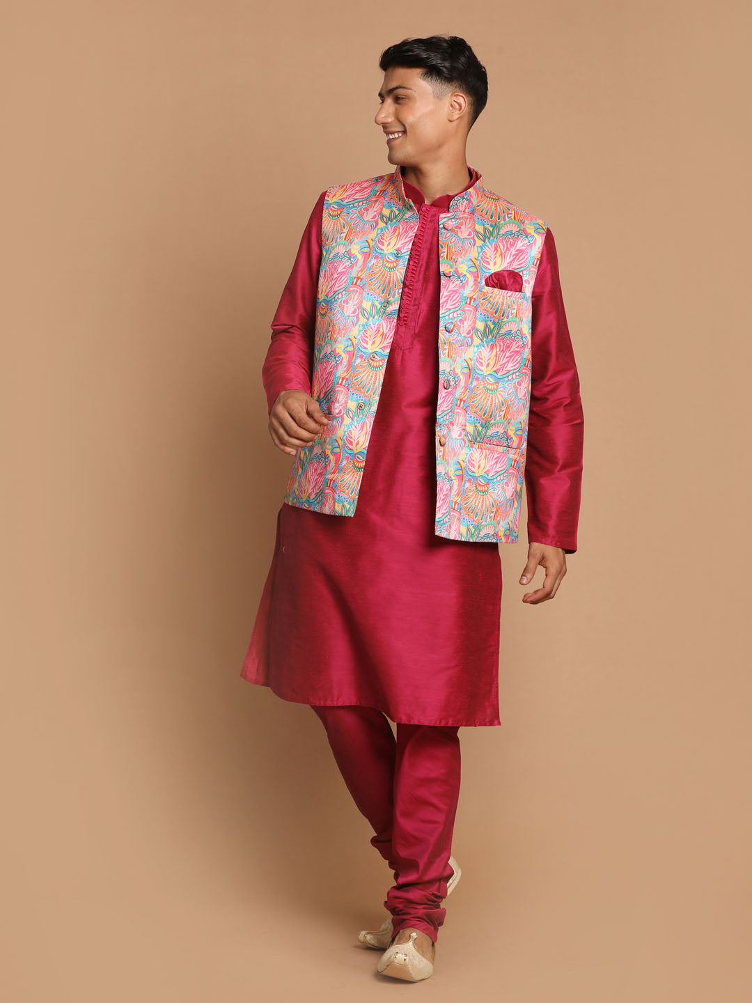 Vastramay Men's Multi-Color Printed Nehru Jacket