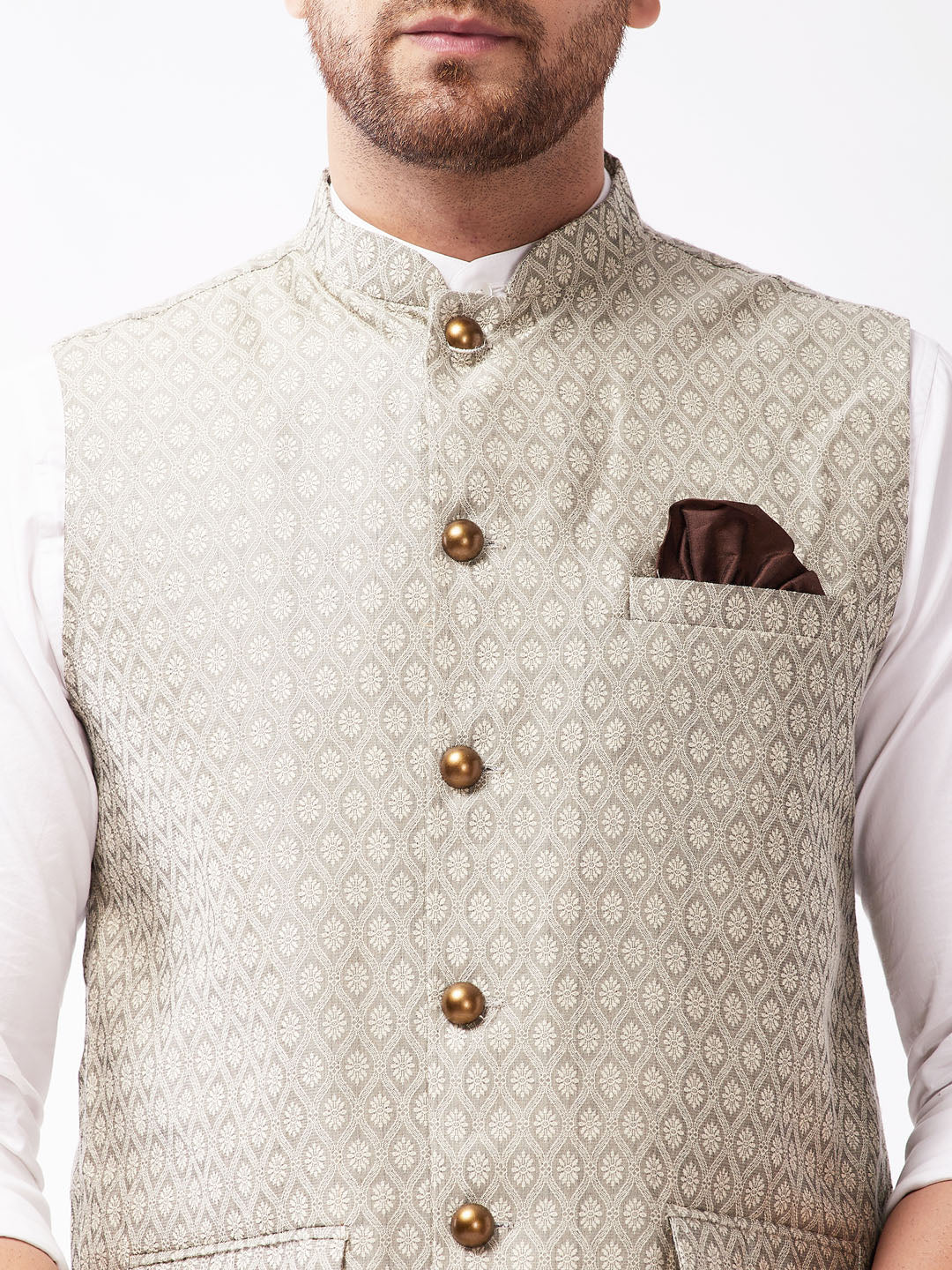 VASTRAMAY Beige Baap Beta Ethnic Jacket Set