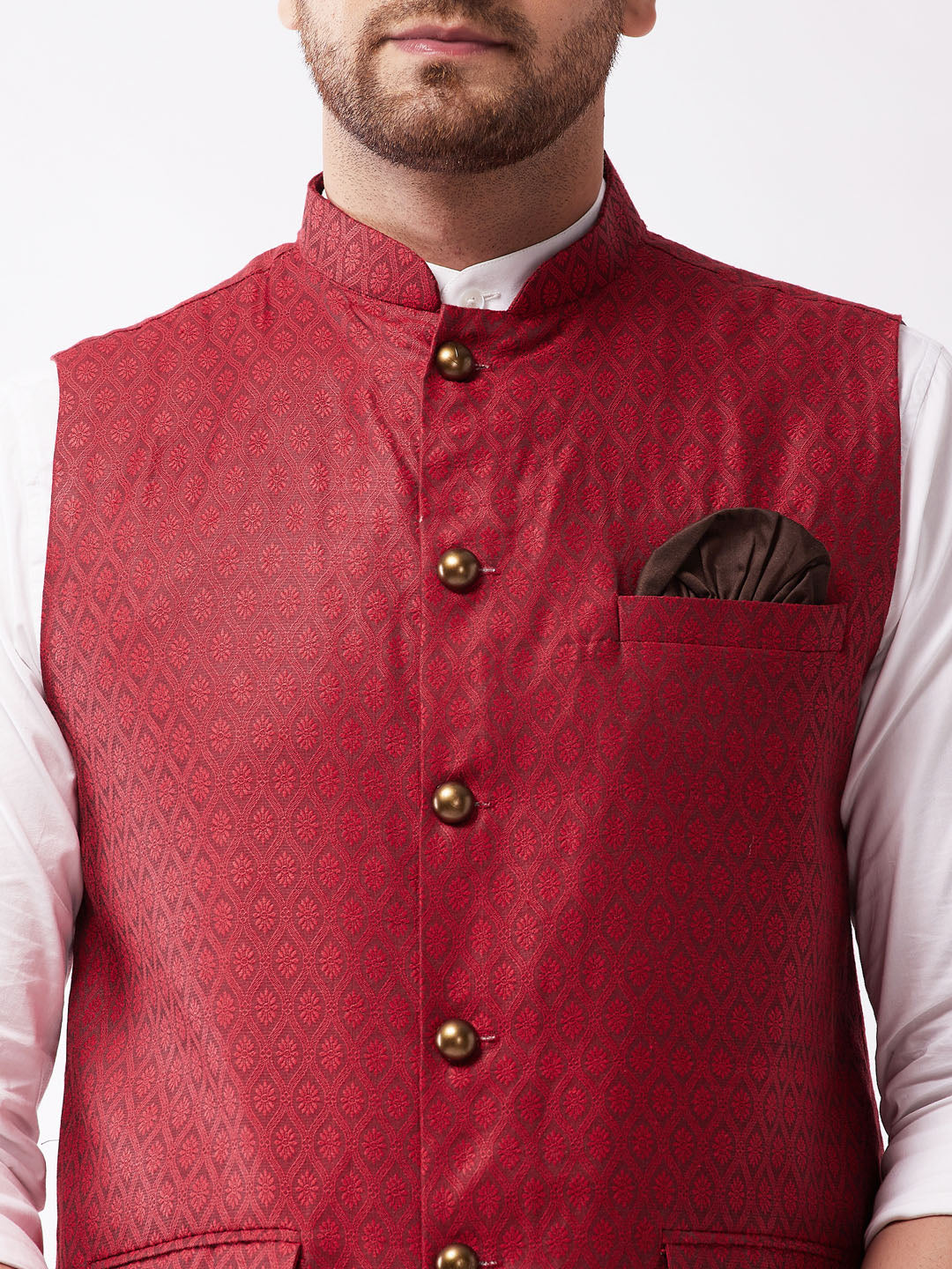 VASTRAMAY Maroon Baap Beta Ethnic Jacket Set