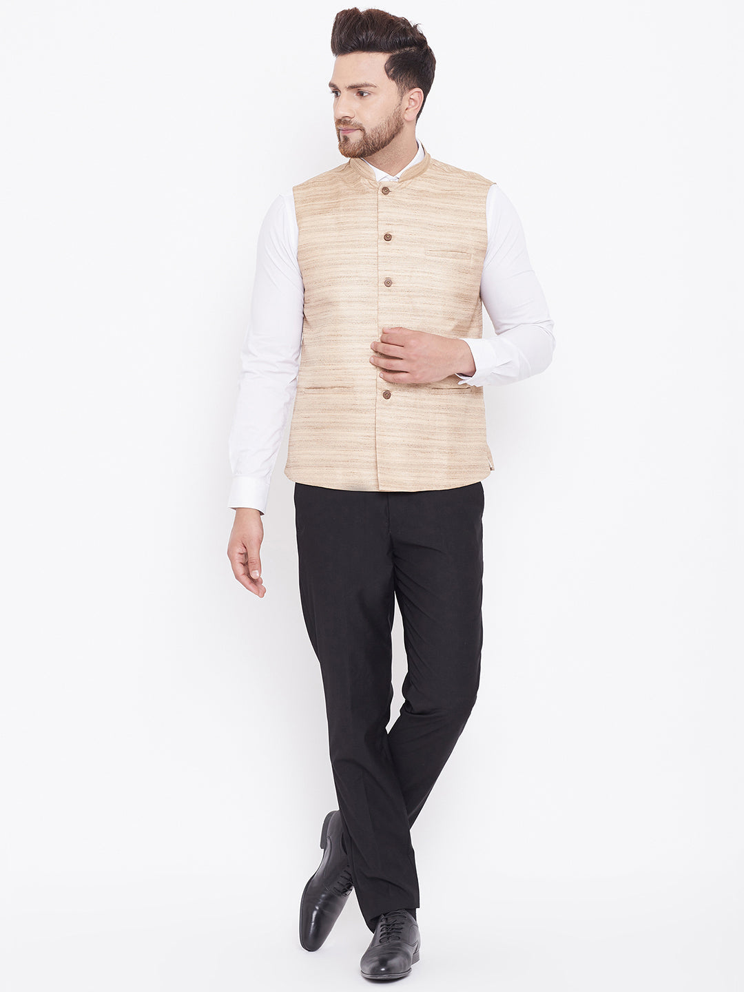 Vastramay Beige Baap Beta Ethnic Jacket Set