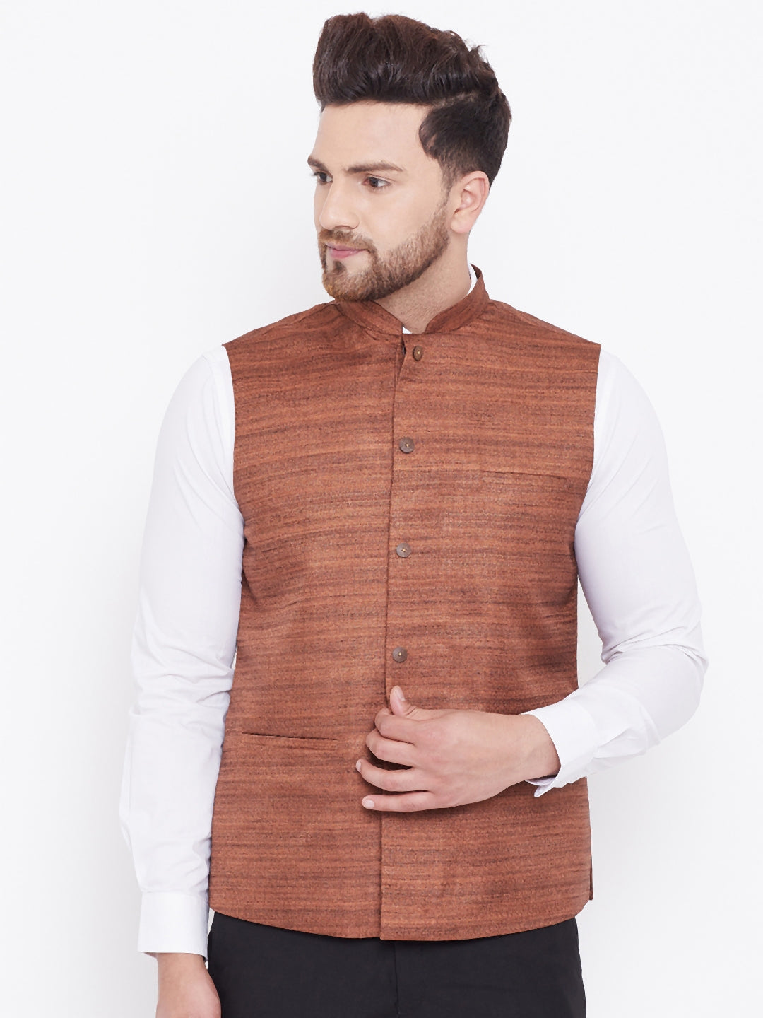 Vastramay Coffee Brown Baap Beta Ethnic Jacket Set