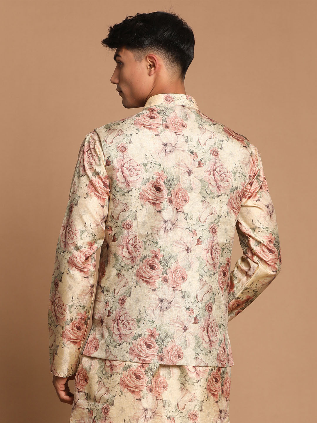 Vastramay Men's Beige Printed Jacket