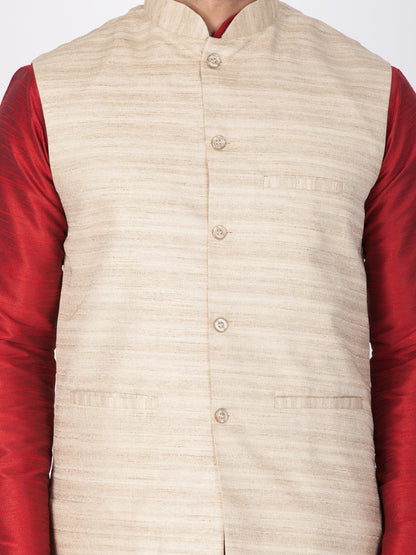 Vastramay Men's Beige Cotton Silk Blend Ethnic Jacket