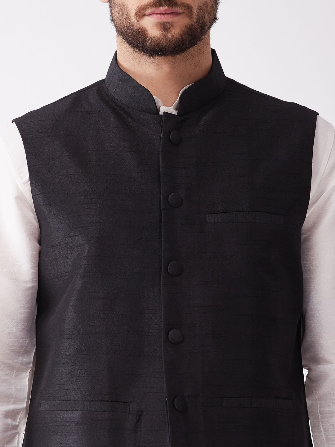 Vastramay Men Cream & Black Layered Kurta with Cowl Dhoti & Jacket