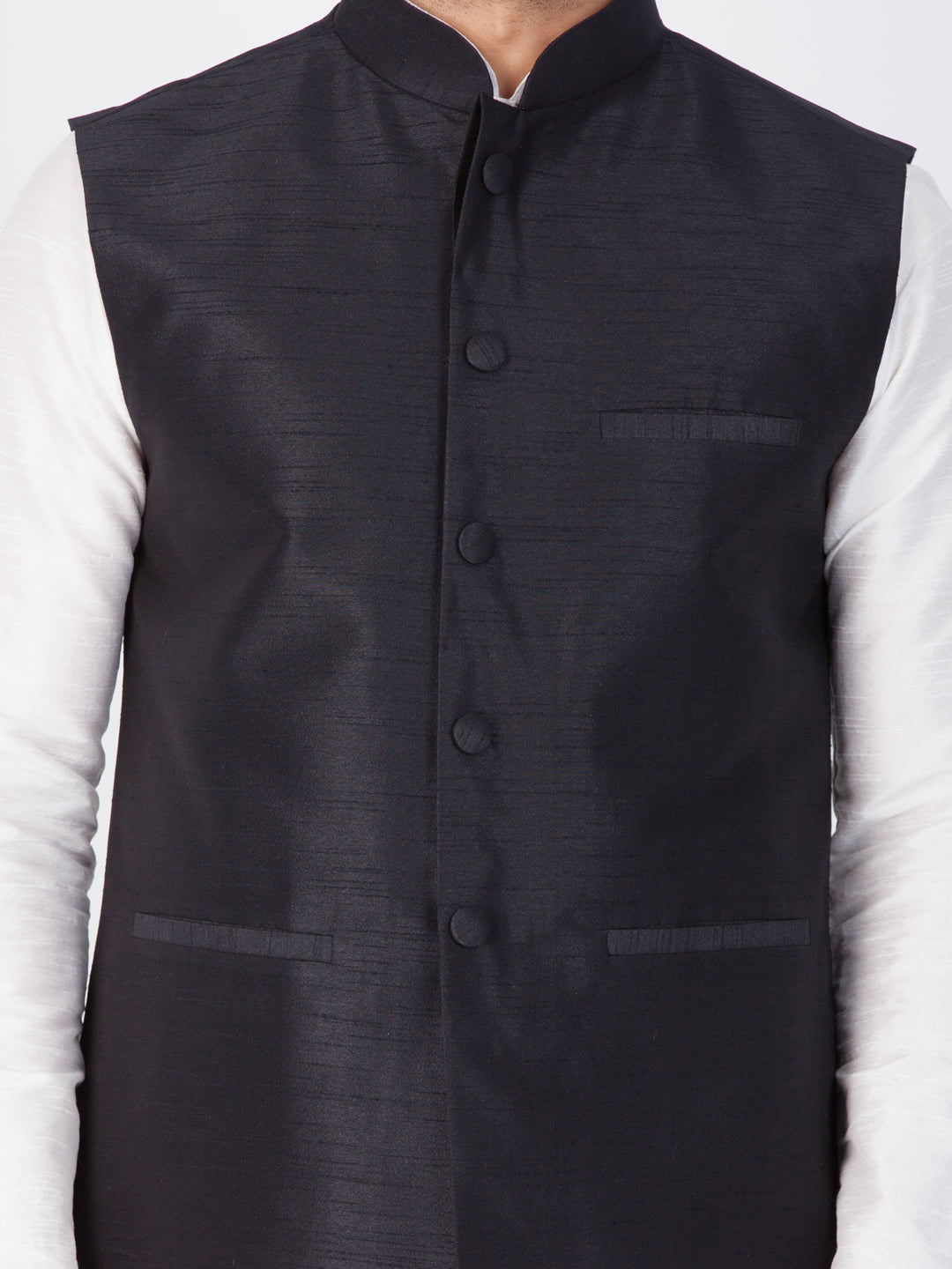 Vastramay Men's Black Cotton Silk Blend Ethnic Jacket