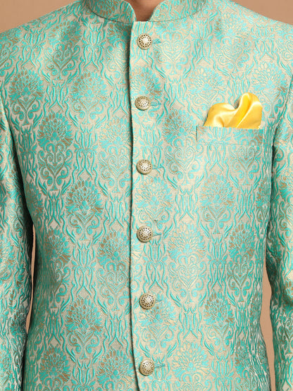 VASTRAMAY Green Woven Design Baap Beta Jodhpuri Set