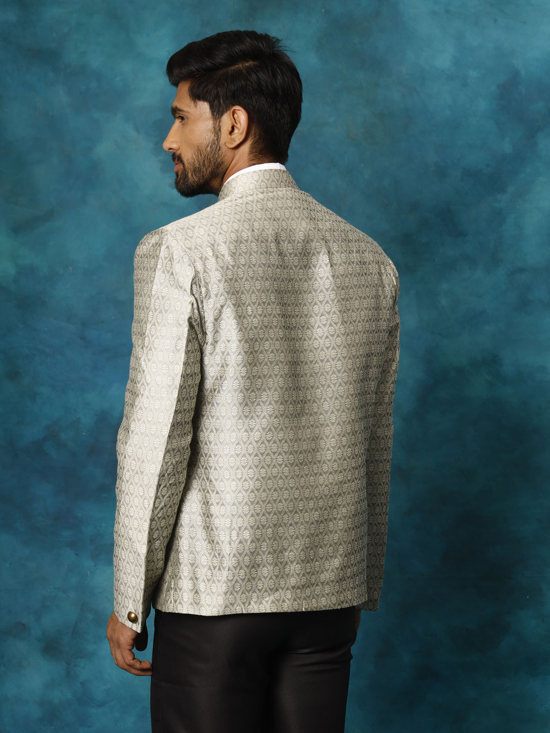 VASTRAMAY Men's Beige Silk Blend Woven Jodhpuri