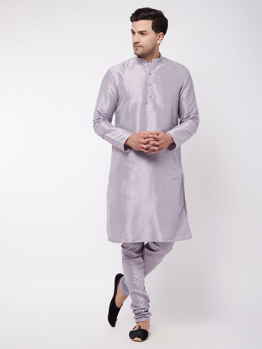 Vastramay Men's Lavender Silk Blend Kurta and Pyjama Set