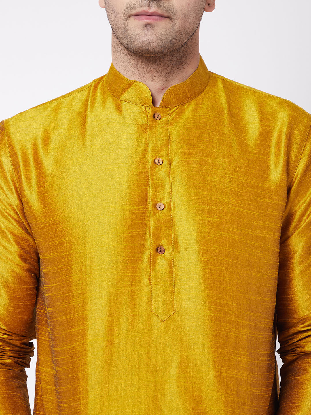 Vastramay Men's Mustard And Black Silk Blend Dhoti Kurta Set