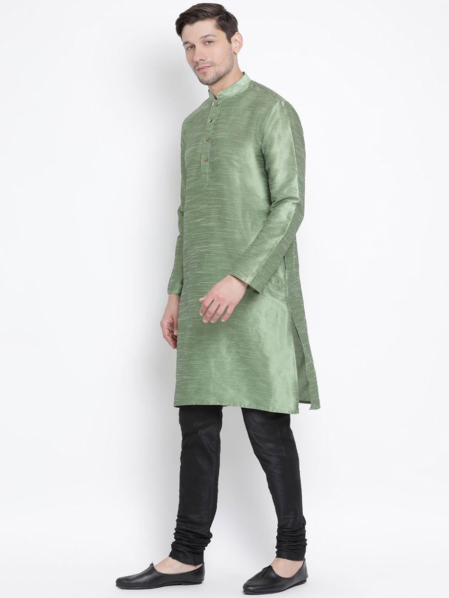 Vastramay Men's Light Green Cotton Silk Blend Kurta and Pyjama Set