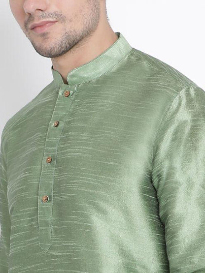 Vastramay Men's Light Green Cotton Silk Blend Kurta and Pyjama Set