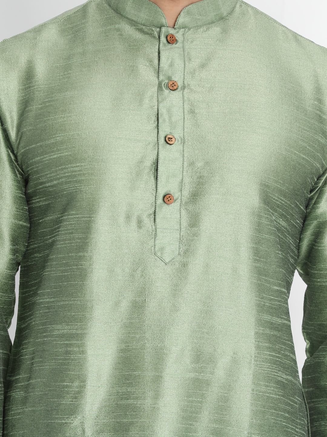 Vastramay Men's Light Green Cotton Silk Blend Kurta and Pyjama Set