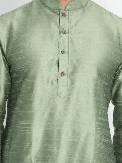 Vastramay Men's Light Green Cotton Silk Blend Kurta and Pyjama Set