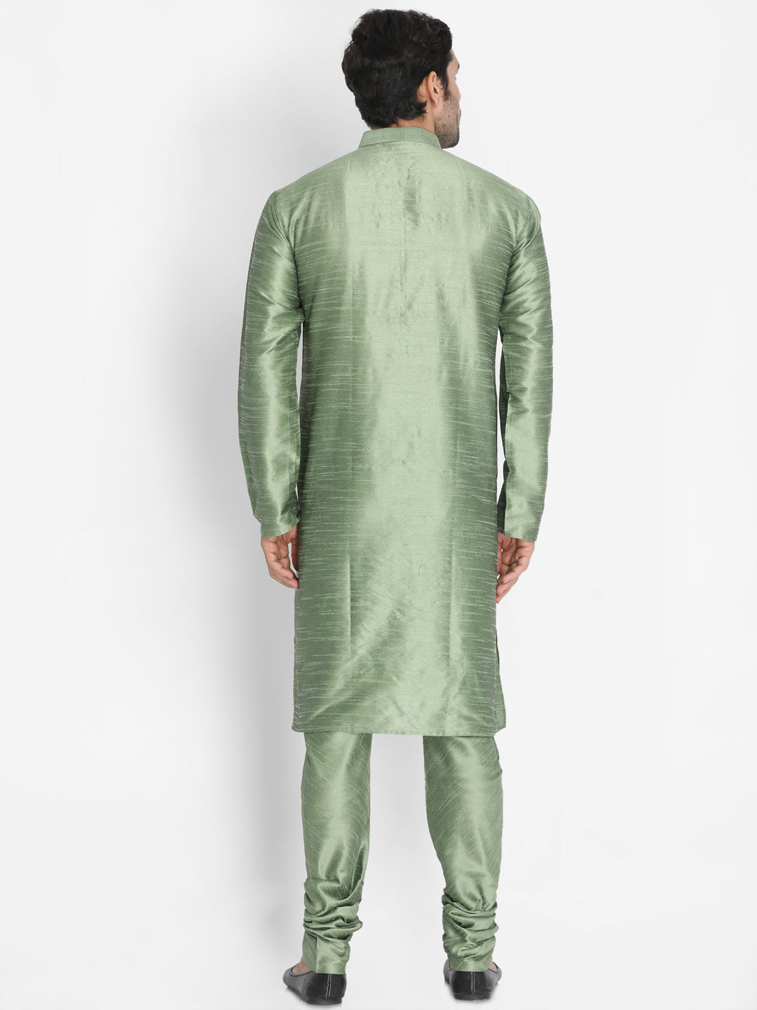 Vastramay Men's Light Green Cotton Silk Blend Kurta and Pyjama Set