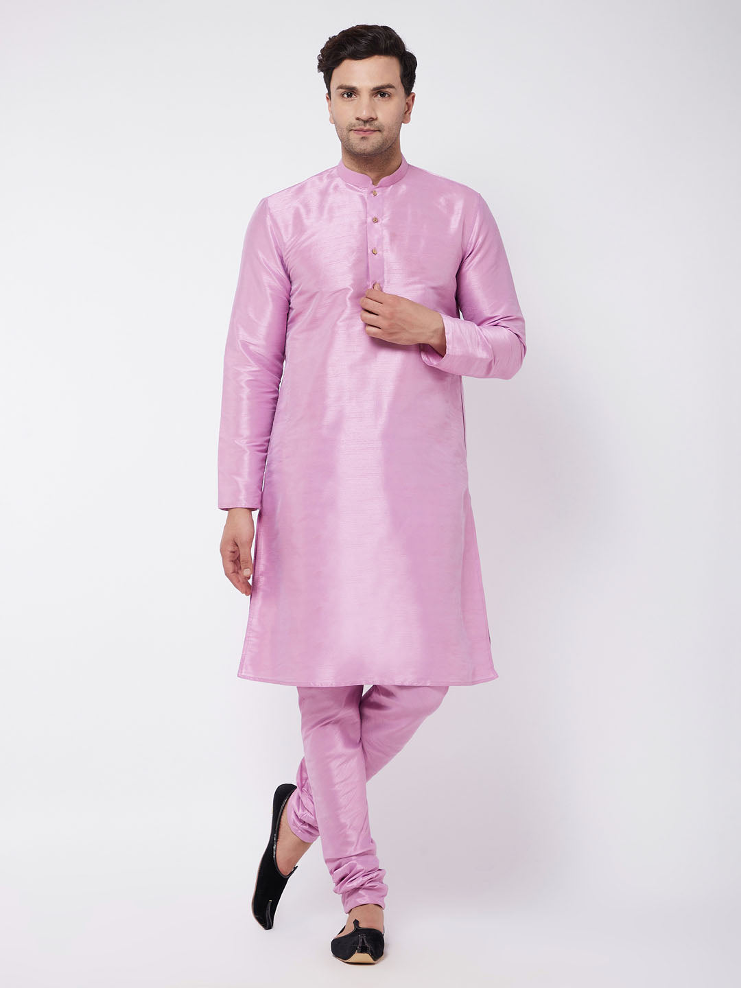 Vastramay Men's Onion Pink Silk Blend Kurta and Pyjama Set