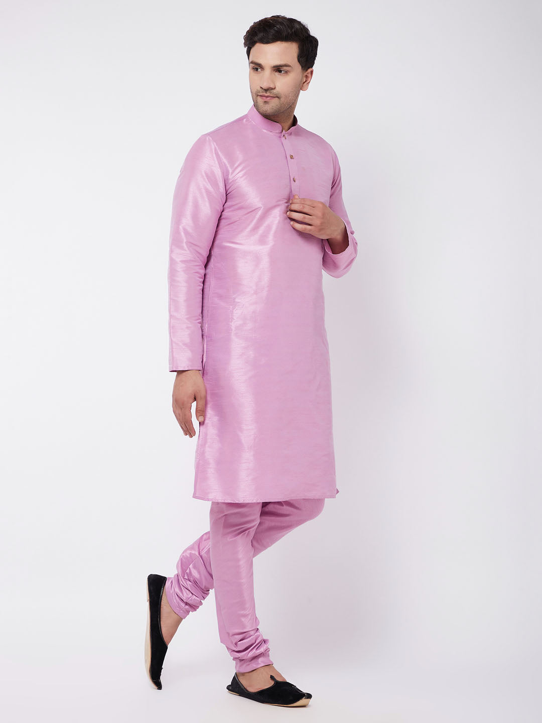 Vastramay Men's Onion Pink Silk Blend Kurta and Pyjama Set