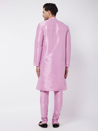 Vastramay Men's Onion Pink Silk Blend Kurta and Pyjama Set