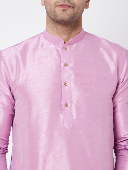 Vastramay Men's Onion Pink Silk Blend Kurta and Pyjama Set