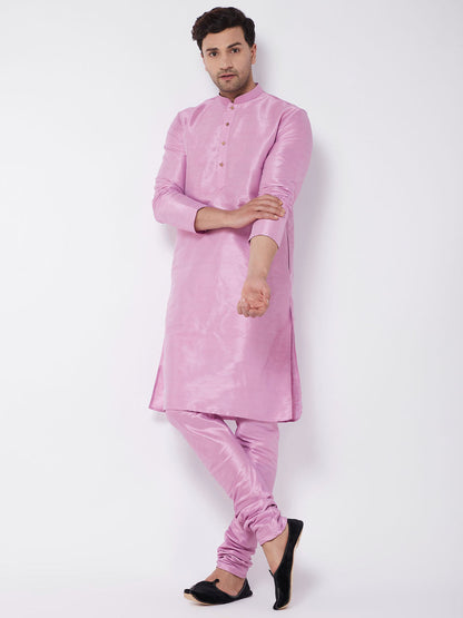 Vastramay Men's Onion Pink Silk Blend Kurta and Pyjama Set