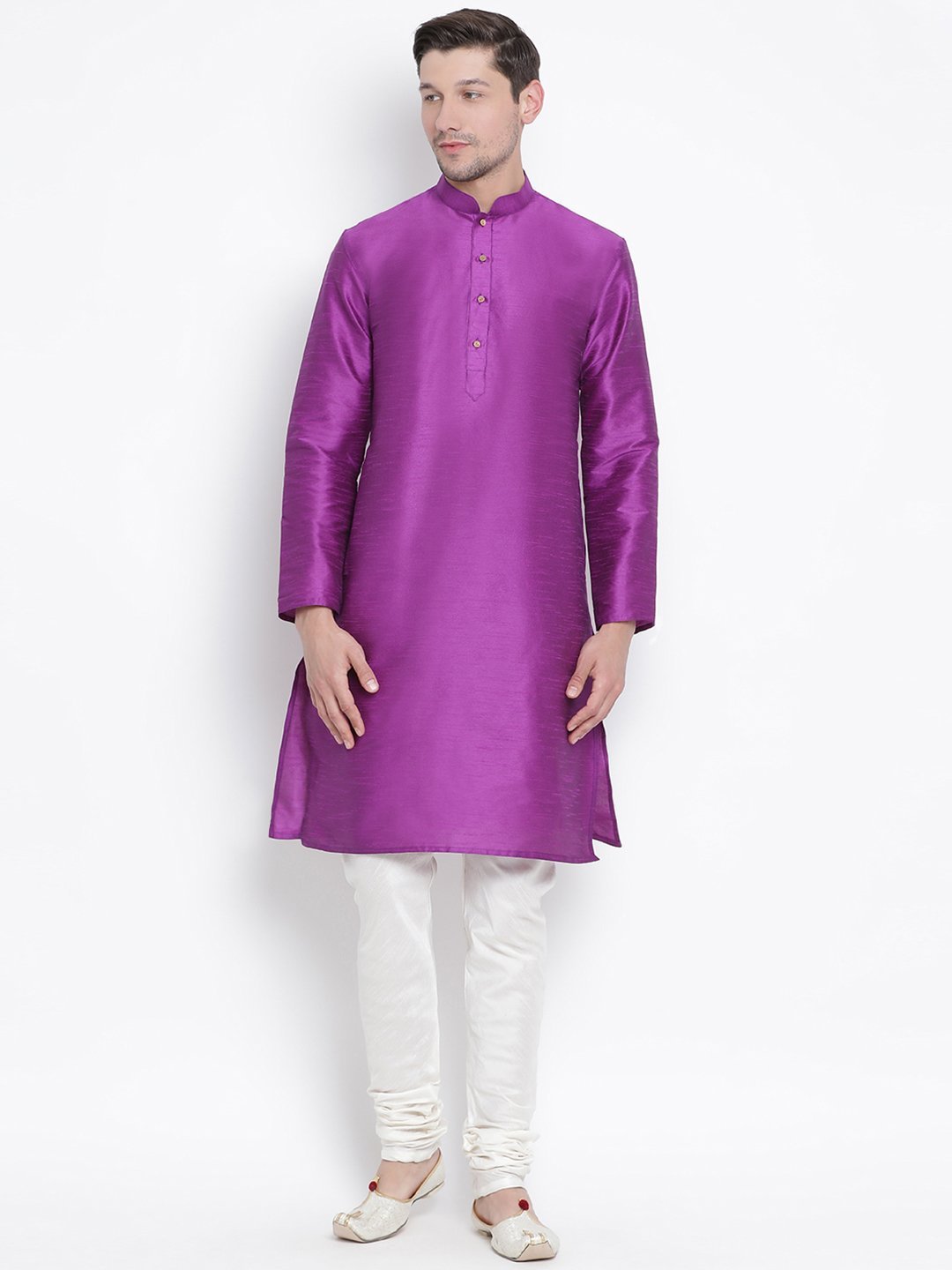 Vastramay Vastramay Men's Purple Cotton Silk Blend Kurta and Pyjama Set