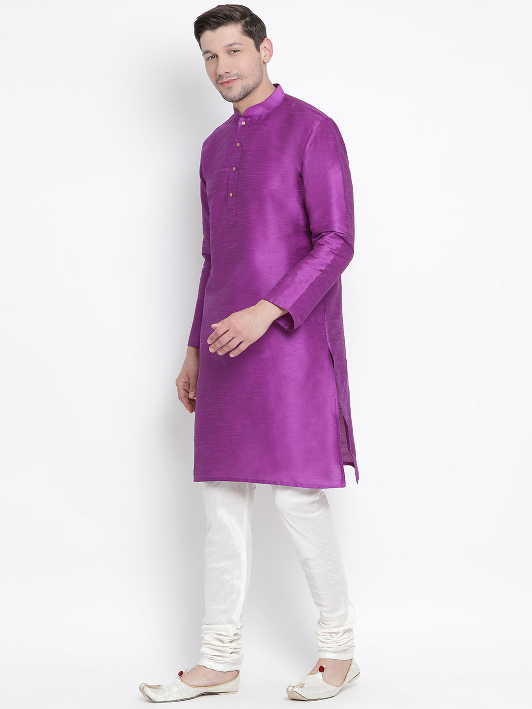 Vastramay Men's Purple Cotton Silk Blend Kurta and Pyjama Set