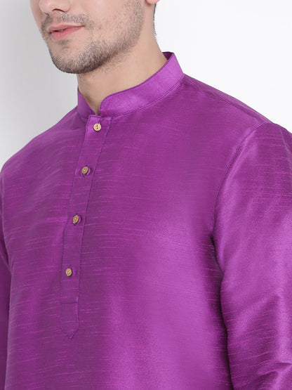 Vastramay Men's Purple Cotton Silk Blend Kurta and Pyjama Set