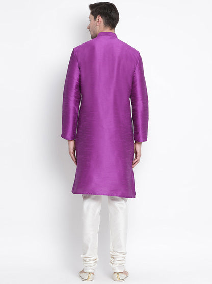 Vastramay Men's Purple Cotton Silk Blend Kurta and Pyjama Set