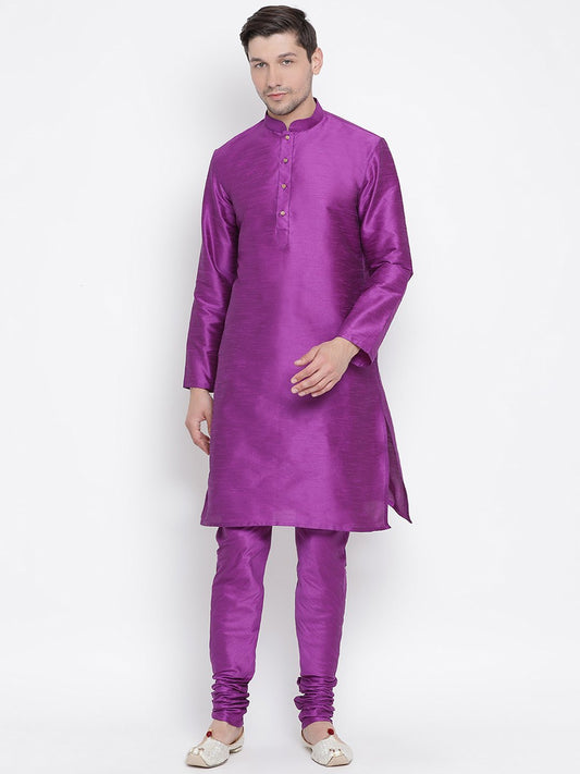 Vastramay Vastramay Men's Purple Cotton Silk Blend Kurta and Pyjama Set