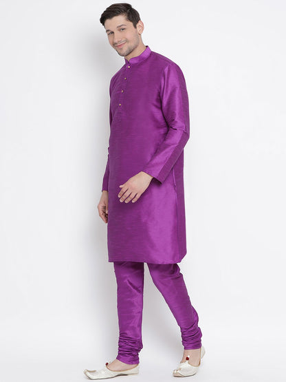 Vastramay Men's Purple Cotton Silk Blend Kurta and Pyjama Set