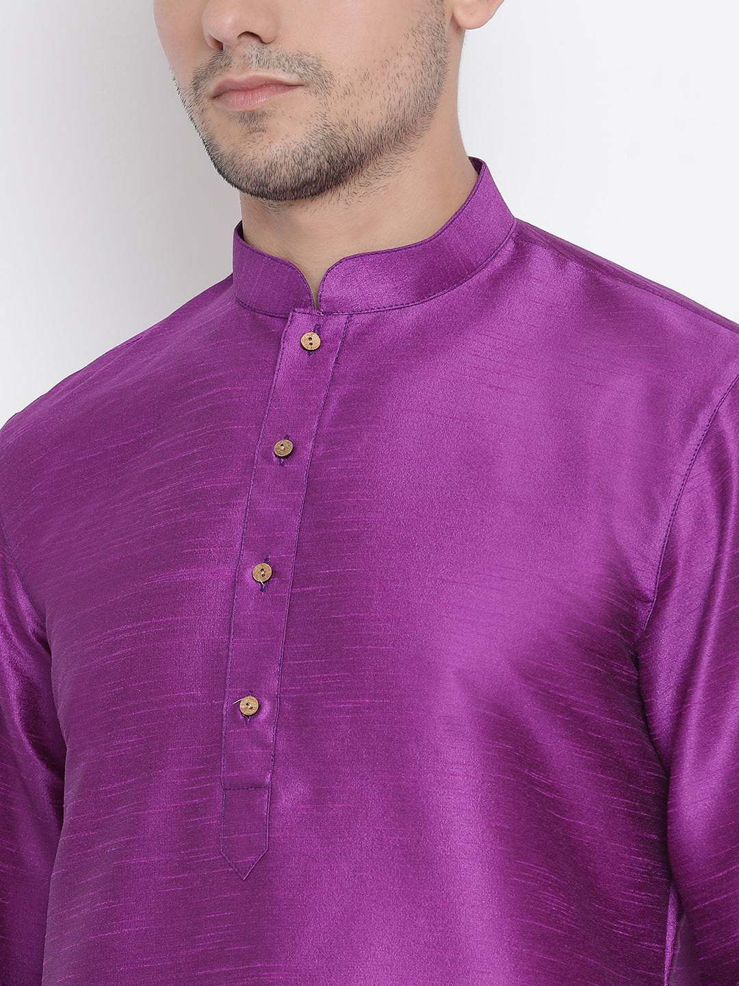 Vastramay Men's Purple Cotton Silk Blend Kurta and Pyjama Set