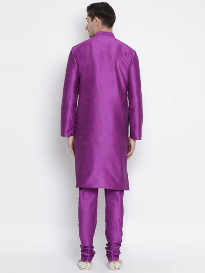 Vastramay Men's Purple Cotton Silk Blend Kurta and Pyjama Set