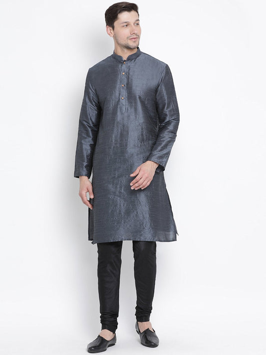 Vastramay Vastramay Men's Grey Cotton Silk Blend Kurta and Pyjama Set