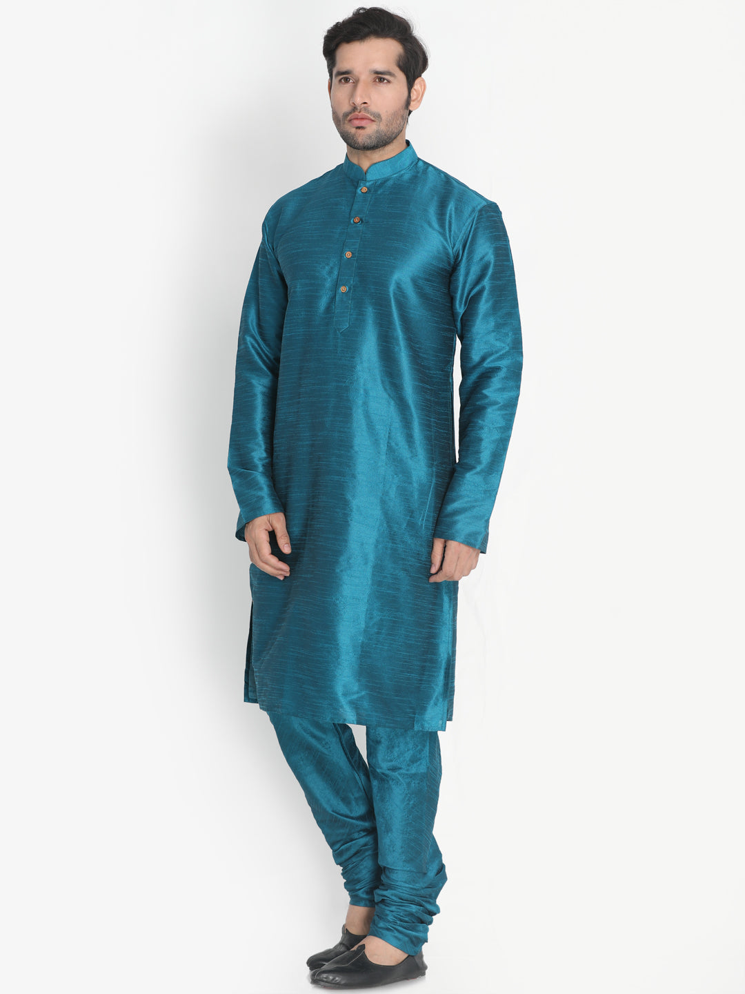 Vastramay Men's Dark Green Cotton Silk Blend Kurta and Pyjama Set