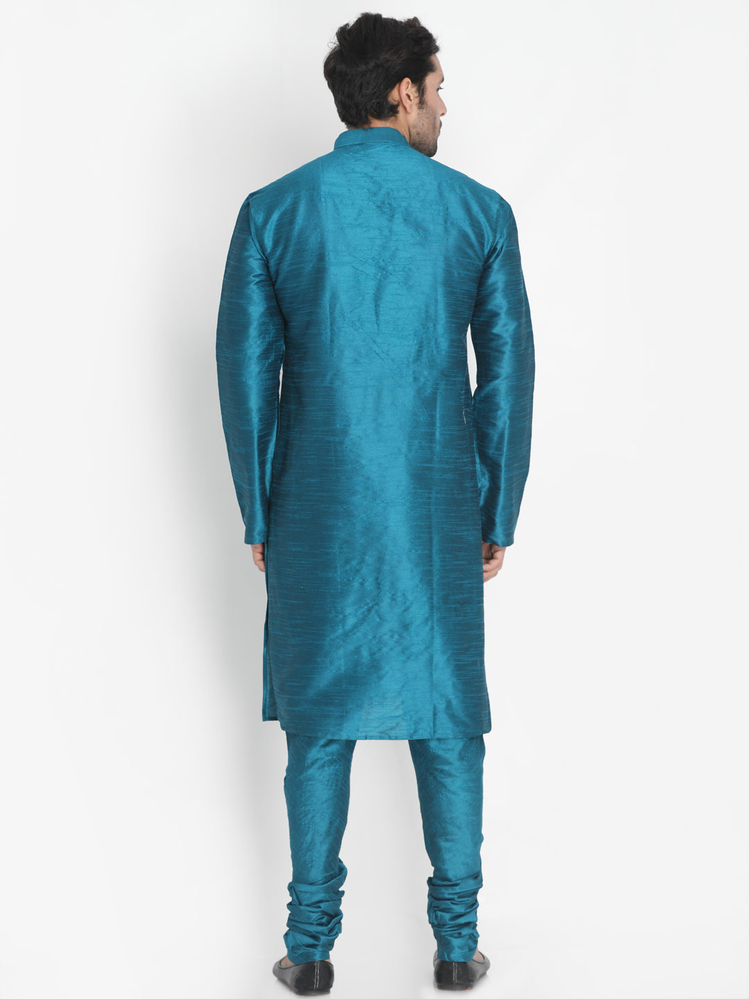 Vastramay Men's Dark Green Cotton Silk Blend Kurta and Pyjama Set