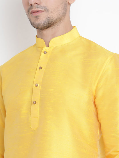 Vastramay Men's Yellow Cotton Silk Blend Kurta and Pyjama Set