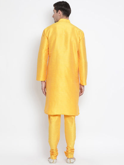 Vastramay Men's Yellow Cotton Silk Blend Kurta and Pyjama Set