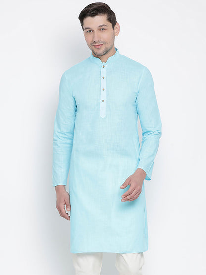 Vastramay Men's Light Blue Cotton Kurta