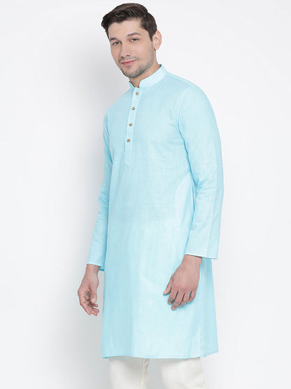 Vastramay Men's Light Blue Cotton Kurta