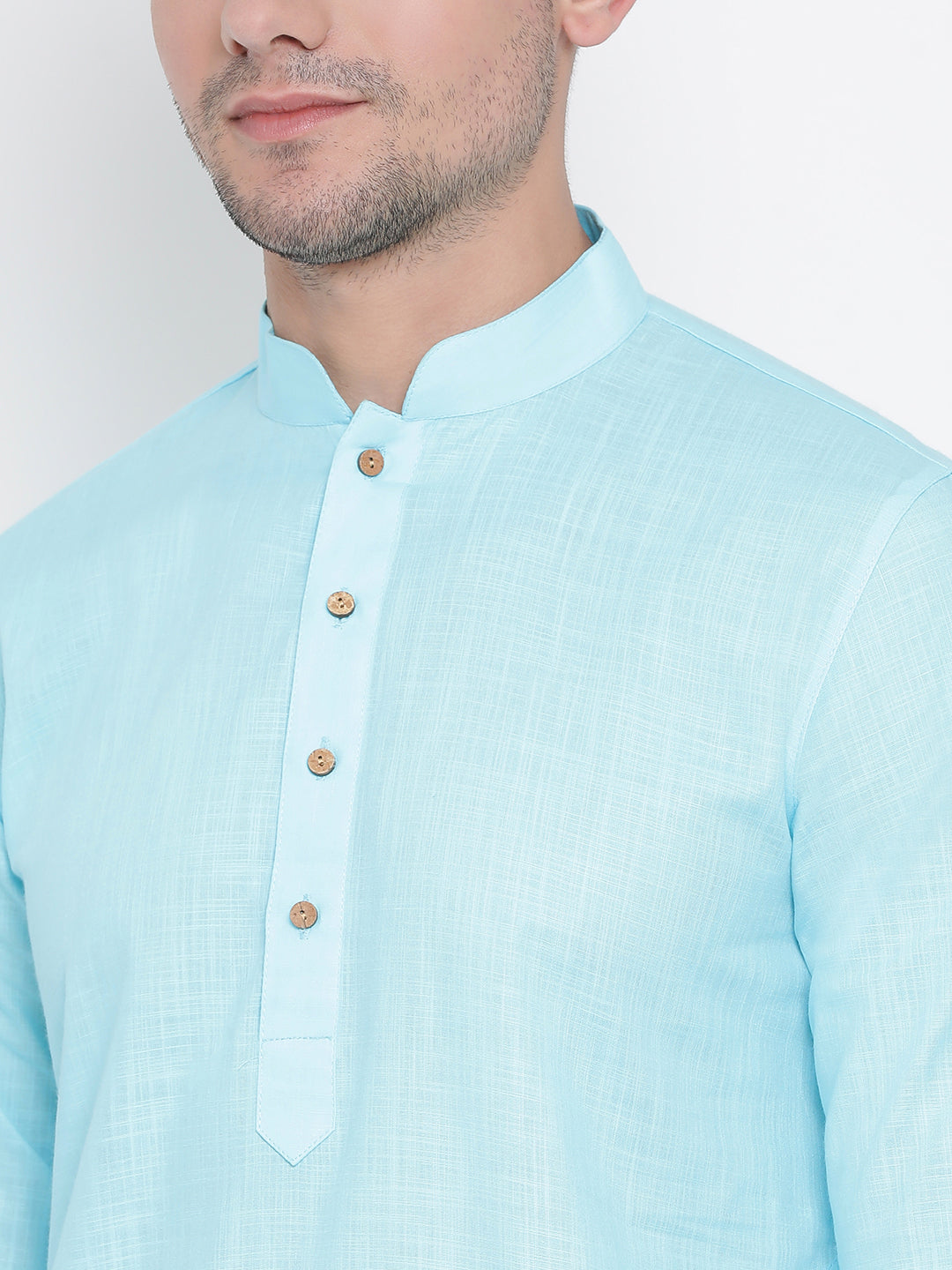 Vastramay Men's Light Blue Cotton Kurta