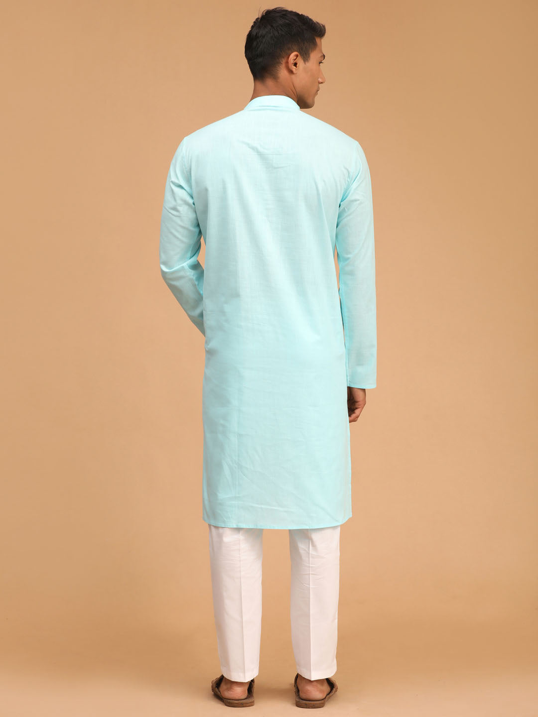 Vastramay mens aqua blue cotton kurta and pyjama set