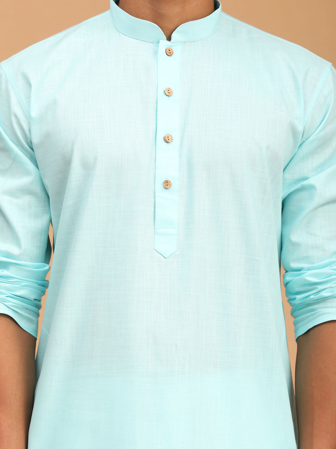 Vastramay mens aqua blue cotton kurta and pyjama set