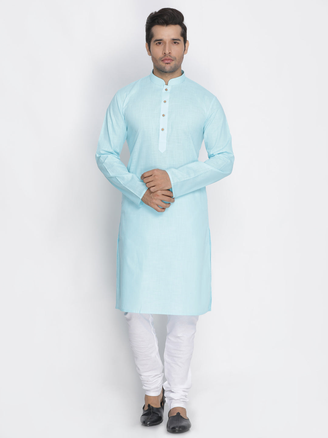 Vastramay Men's Light Blue Cotton Kurta and Pyjama Set